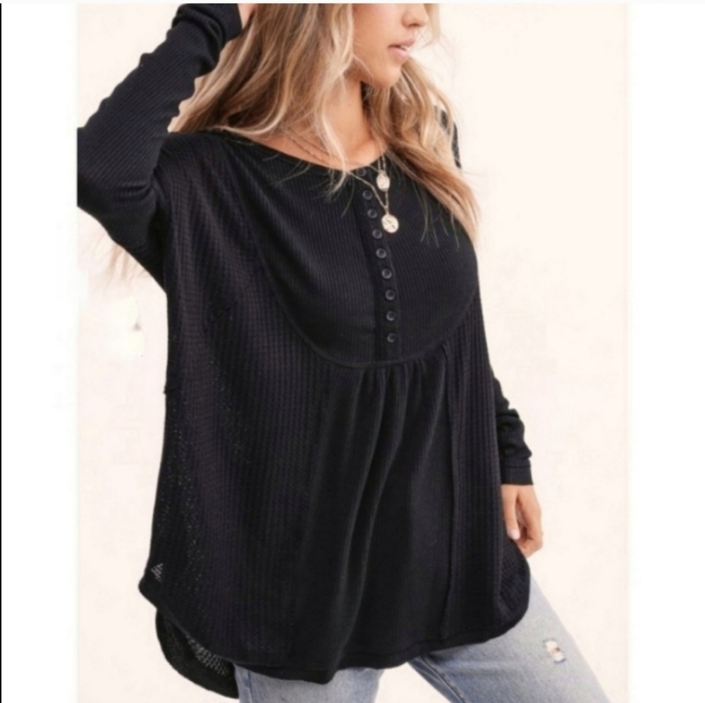 Black Bohemian Long Sleeve Thermal Top